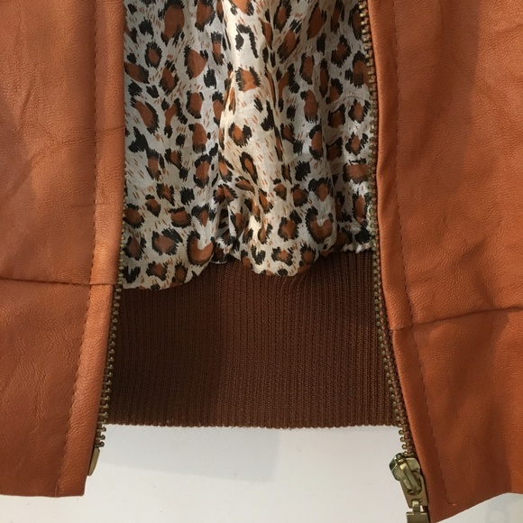 Zippered faux brown leather jacket, Size S - Picture 6 of 6